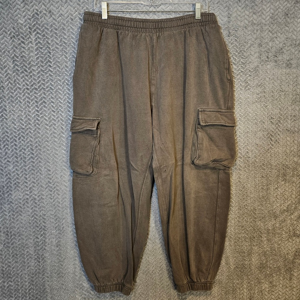 Aeropostale Mens Large Brown Cargo Jogger Sweatpants Faded Fleece Pants 1640